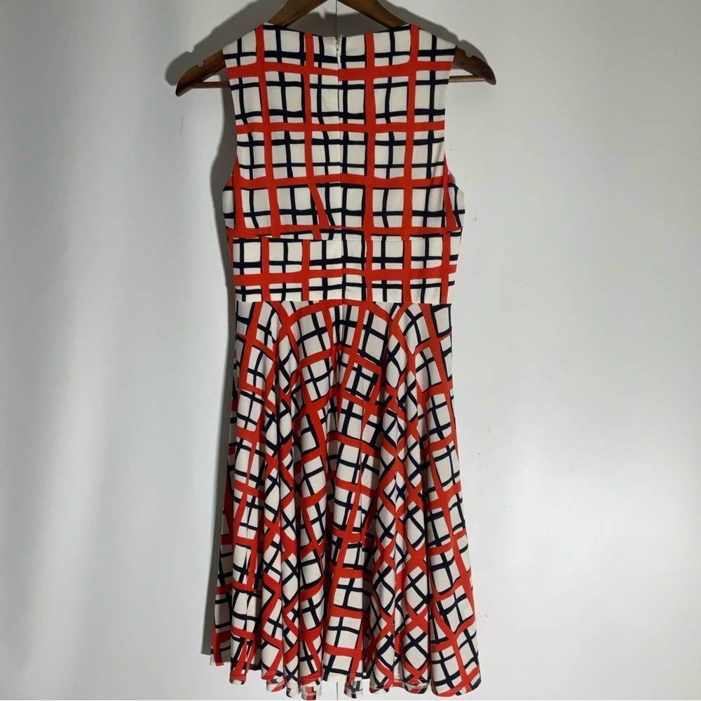 Donna Morgan Summer White Orange Black Stripe Sleeveless Fit & Flare Dress Sz 2. - Picture 11 of 13